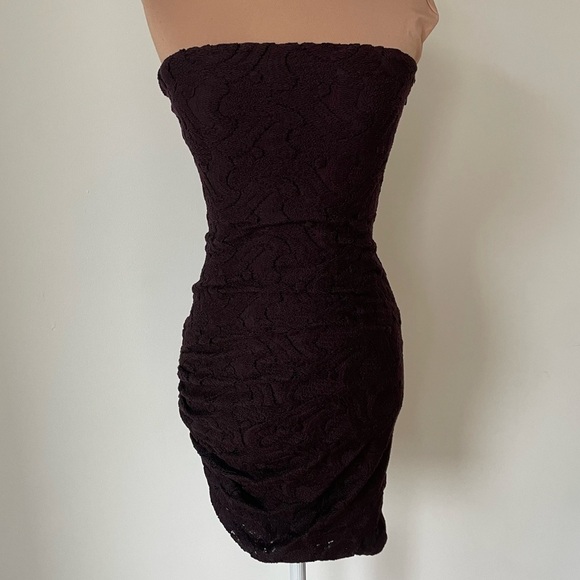 A.L.C. Strapless Brown Lace Ruched Bodycon Cocktail Party Dress 6314DL Size 0 - Picture 1 of 10